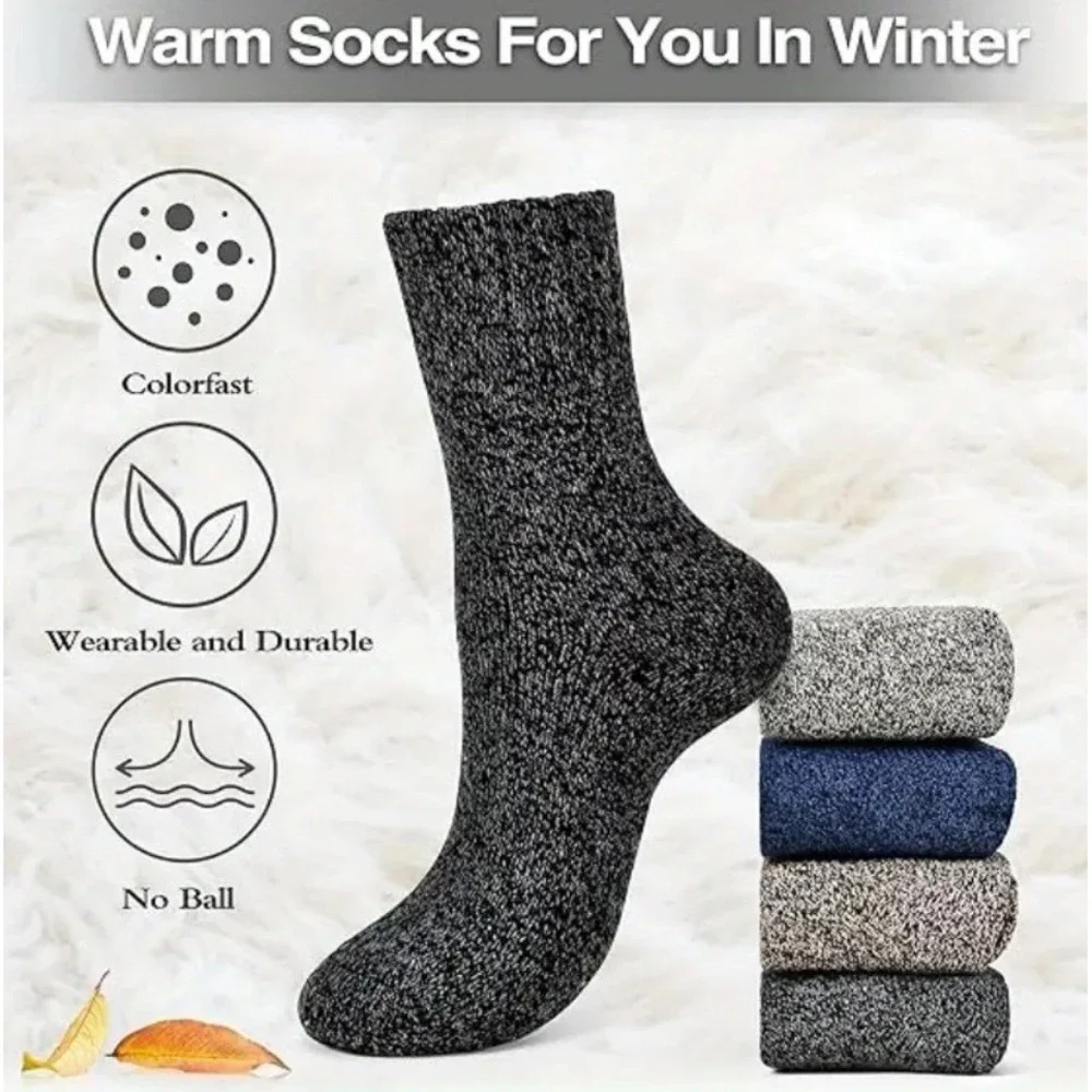 Womens Winter Fashion Warm Thick Wool Blend Dark Color Socks LARGE Colorfast 5pk